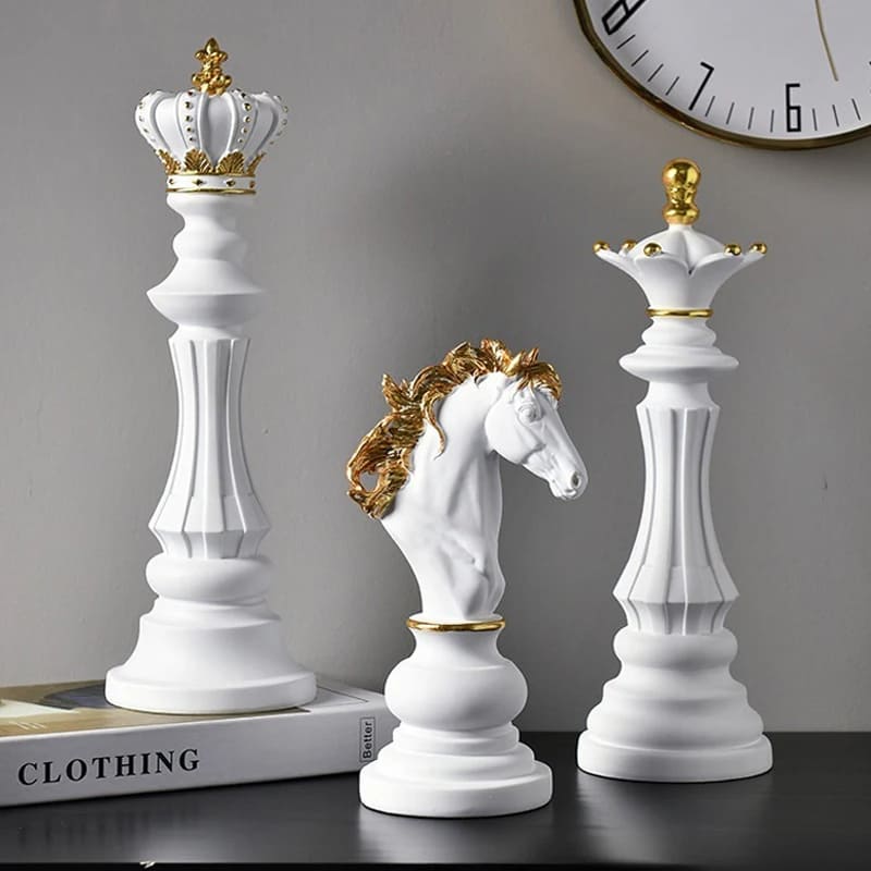 estatueta, estatueta decorativa, estatueta em resina, estatuetas decorativas modernas, Decoração de Mesa de Resina, Decoração de Mesa, Estátua Peças de Xadrez, Estatueta Decorativa Para Mesa Peças de Xadrez em Resina,